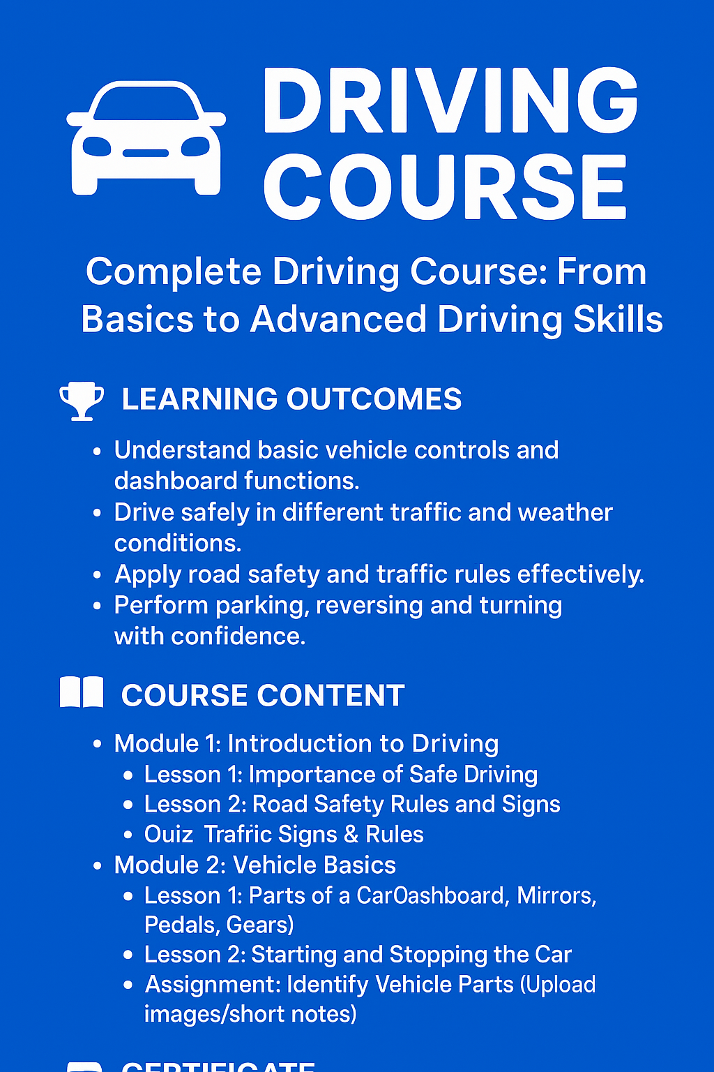 Driving Course – Beginner to Advanced